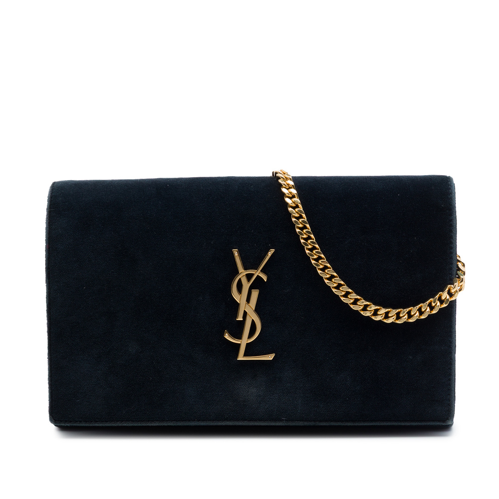 Pre-Loved Saint Laurent Suede Monogram Kate Chain Wallet